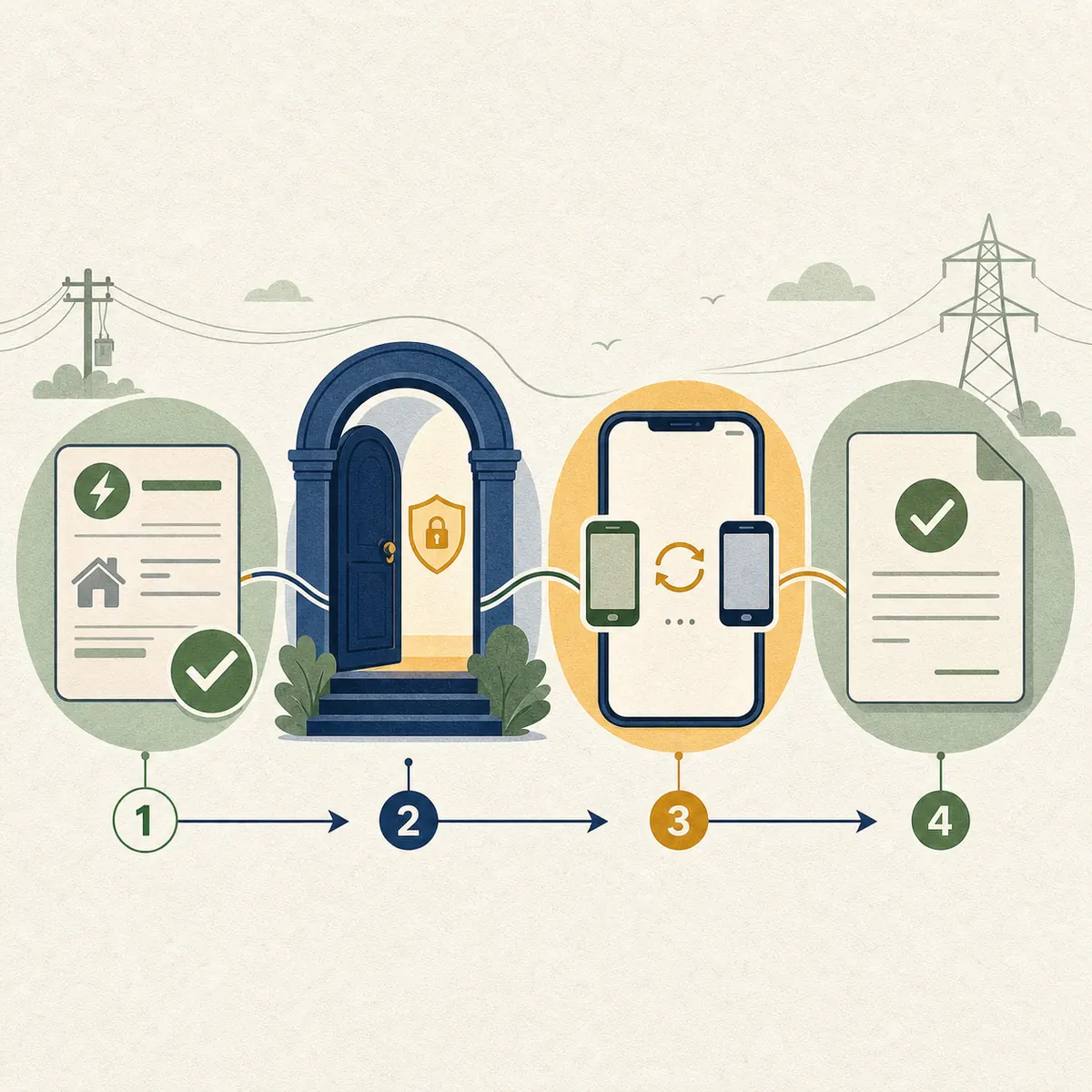 Processo editoriale in quattro fasi: controllare la connessione, aprire il canale ufficiale, aggiornare il mobile e salvare la conferma